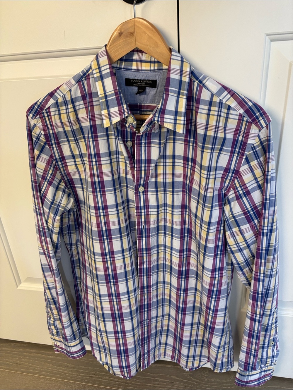 Banana Republic Men's Plaid Button-Up Shirt - White, Blue & Purple
